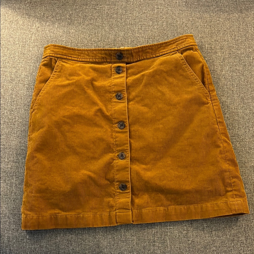 Corduroy Button-Front Skirt - Mustard